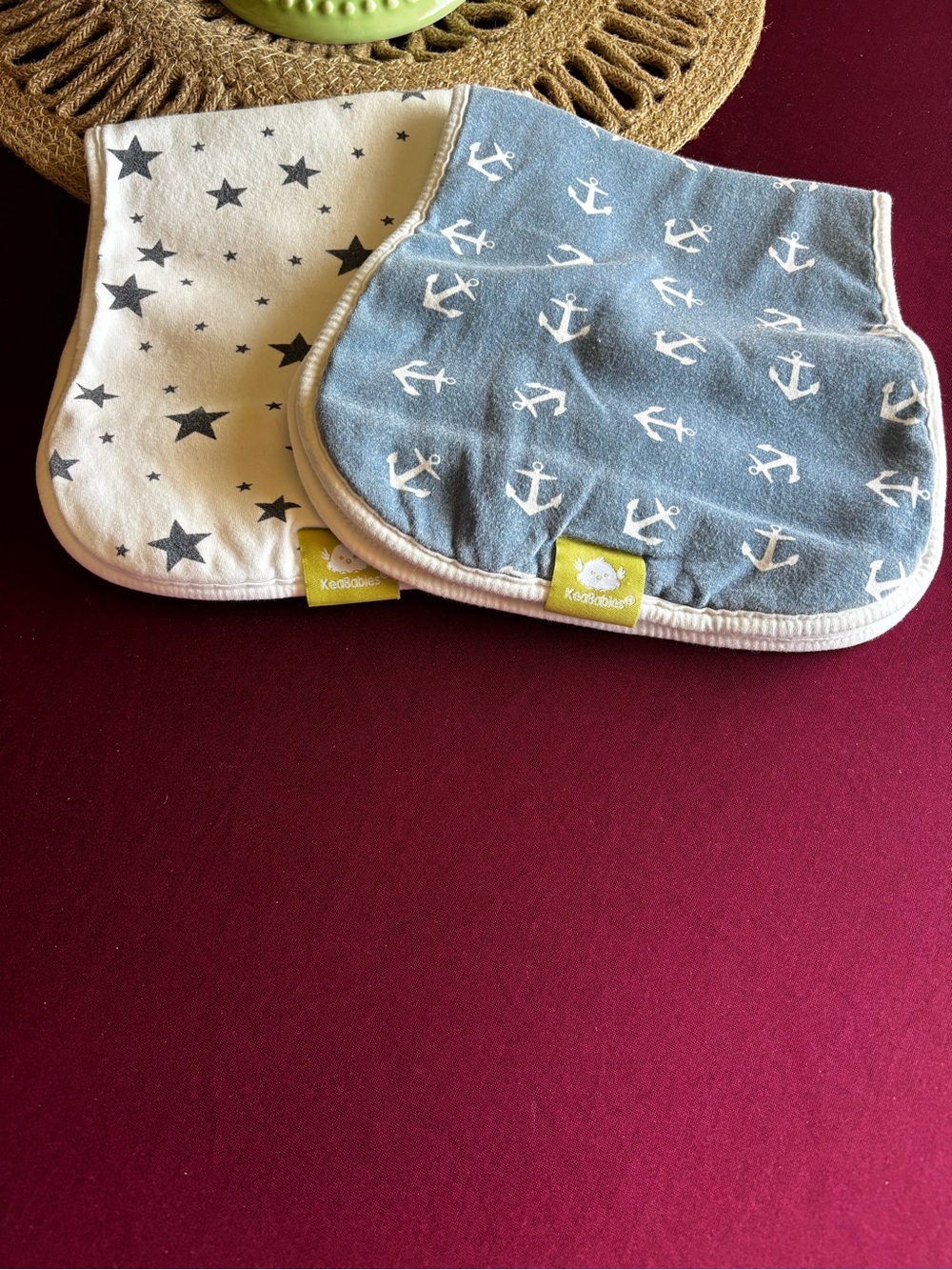 Keababies Blue Anchor & White Star Baby Bibs - Reversible Soft Cotton Set
